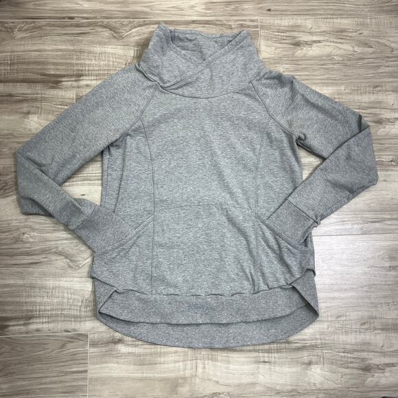 Athleta Gray French Terry Track Pullover Slouchy Cowl Neck Sweatshirt Size L - Picture 7 of 12